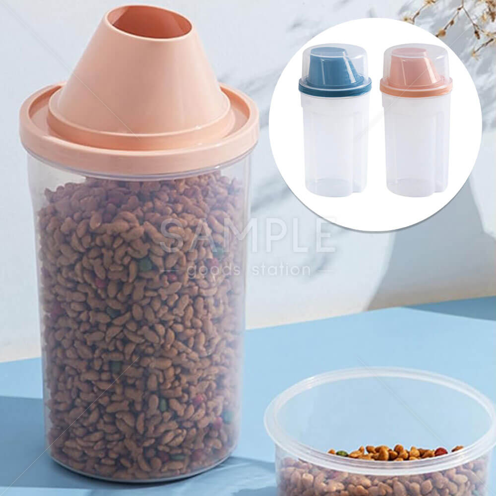 フードストッカー 保存容器 2本セット ペットフード お米 穀物 ナッツ類 スナック類 PP素材 計量カップ付き 容量1000ml 透明仕様 湿気防止 グリップ溝付き 大口開口部 ドッグフード キャットフード