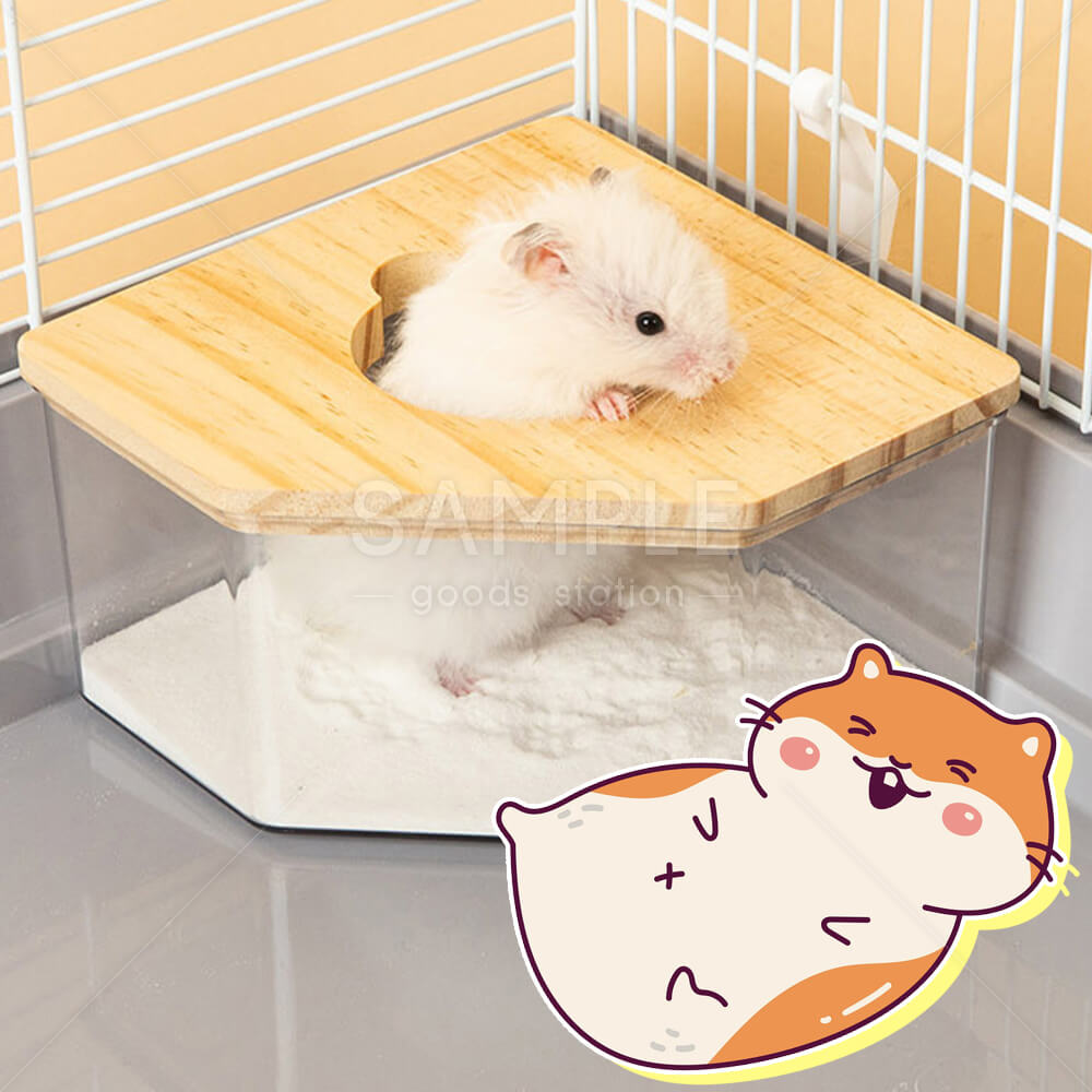 ハムスター コーナー型トイレ 多機能 砂浴び 透明 木製カバー付き 砂が飛び散らない 丸洗い可能 お手入れ簡単 砂浴び容器 ハムスター用ハウス キンクマハムスター 寝床 クマ型入口