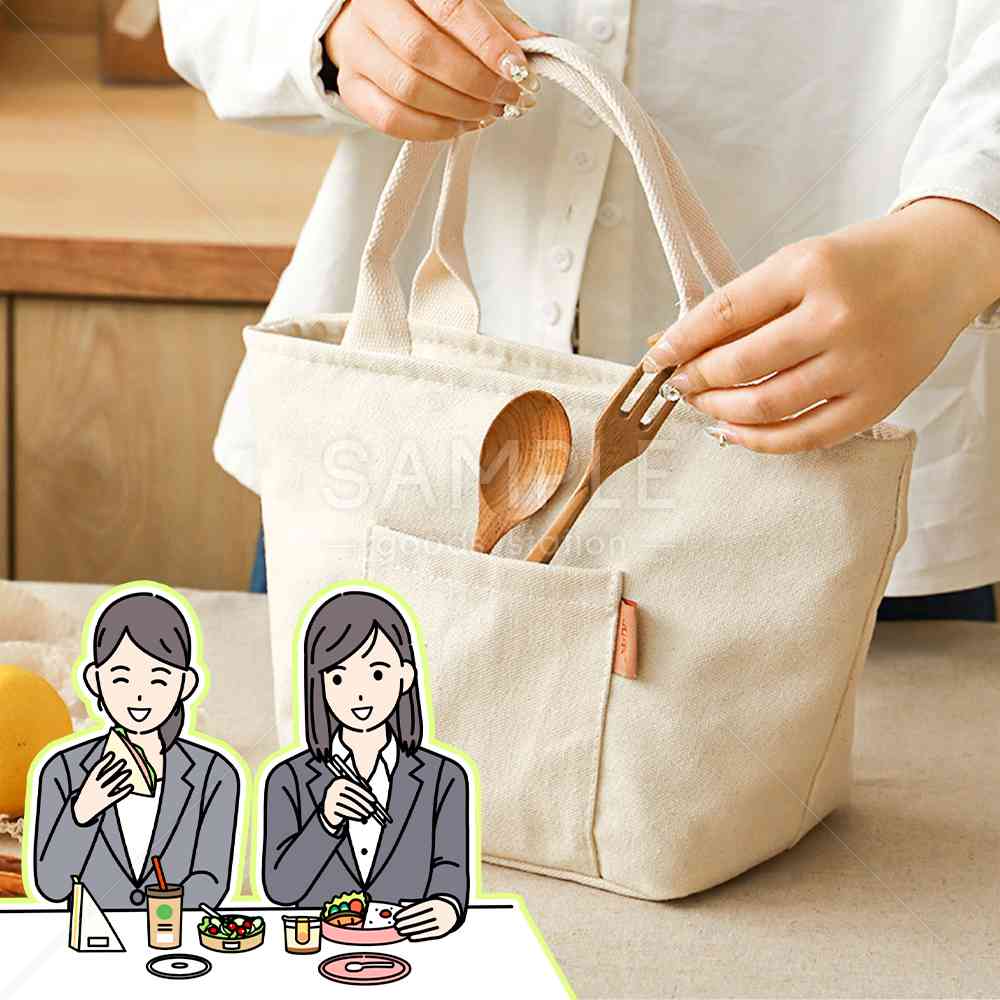 ランチバッグ 保冷&保温 ミニトート ハンドバッグ型 外ポケット付き 通勤通学 遠足 アウトドア お手入れ簡単 (ホワイト)