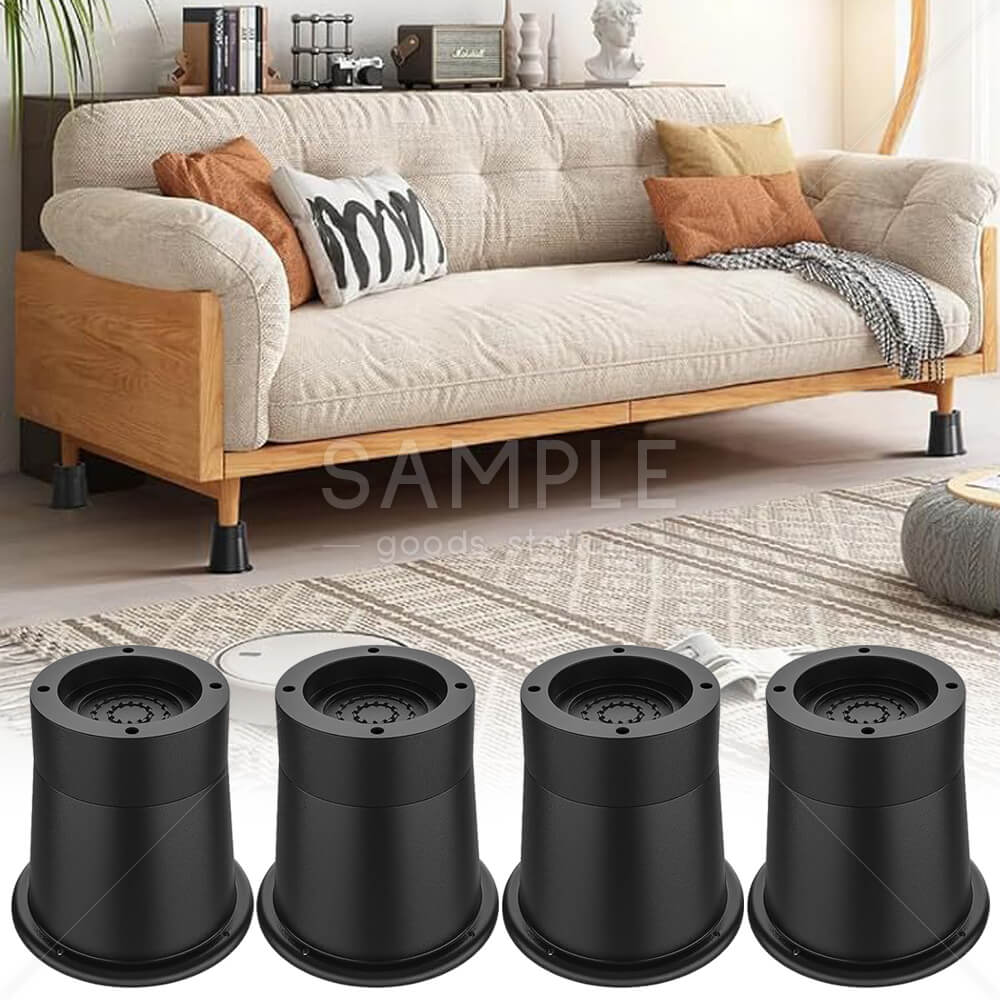 継ぎ脚 高さ調整脚 2段階調整可能 延長脚 ベッド テーブル ソファ 机 こたつ テーブル脚台 家具 底上げ 2Way 丸型 ブラック シンプルなデザイン 優れた耐久性 重い家具にも対応 4個セット